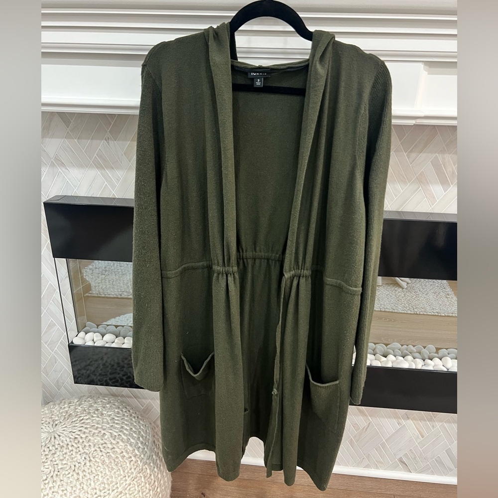 Torrid Olive Green Hooded Long Sweater with Adjustable Belt Size 3X
